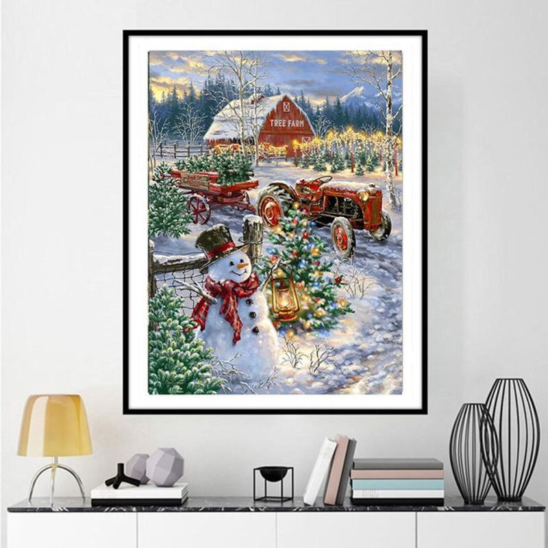FIYO Diamond Painting Set mit Schneemann und Autos, Wandsticker Motiv Cartoon, Mehrfarbig, B/H: 30 x 20 cm - Bild 1