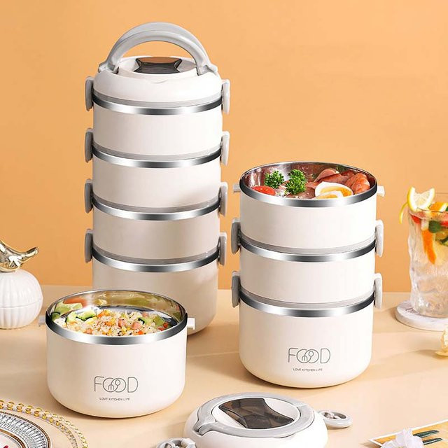 Japanische Bento-Lunchbox aus Edelstahl und Glas, isolierter Lebensmittelbehälter in Weiß - Bild 1