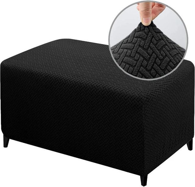 Yiran Furniture Ottomanenbezug für rechteckige Fußstützen und Hocker, dehnbarer Stoff mit hohem Elasthananteil, Farbe: Schwarz, Größe: M - Bild 1