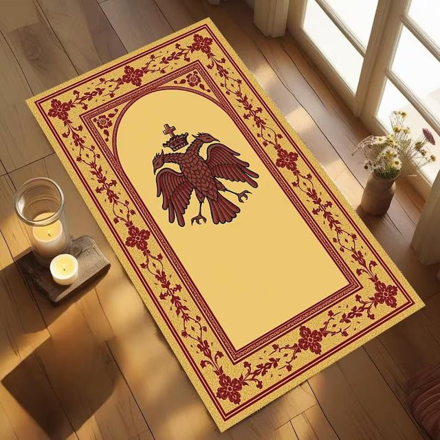 LjqOne Byzantinischer Doppelköpfiger Adler Orthodoxer Gebetsteppich, Gold, B/T: 80 x 120 cm - Bild 1