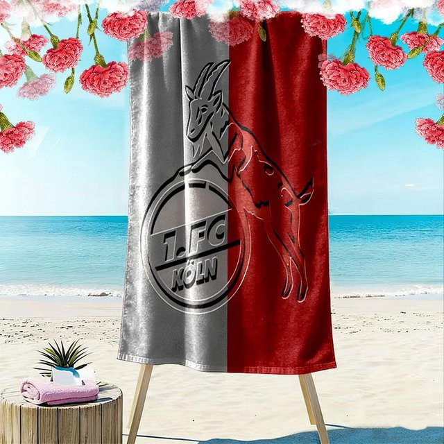 1. FC Köln Strandtuch aus Mikrofaser, schnelltrocknendes Handtuch für Strand und Camping, Braun/Rot, B: 70 cm, T: 140 cm - Bild 1