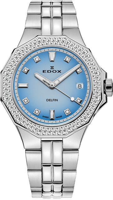 Edox Damenuhr, Quarz, Edelstahl, Diamant, 38 mm, Blau, 20 ATM - Bild 1