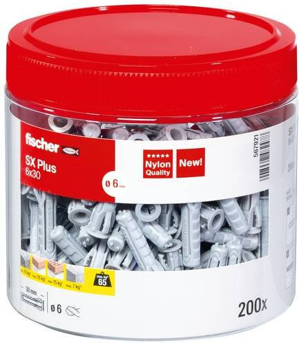 Fischer SX Plus Spreizdübel aus Nylon, Durchmesser: 6 mm, Länge: 30 mm, 200 Stück - Bild 1