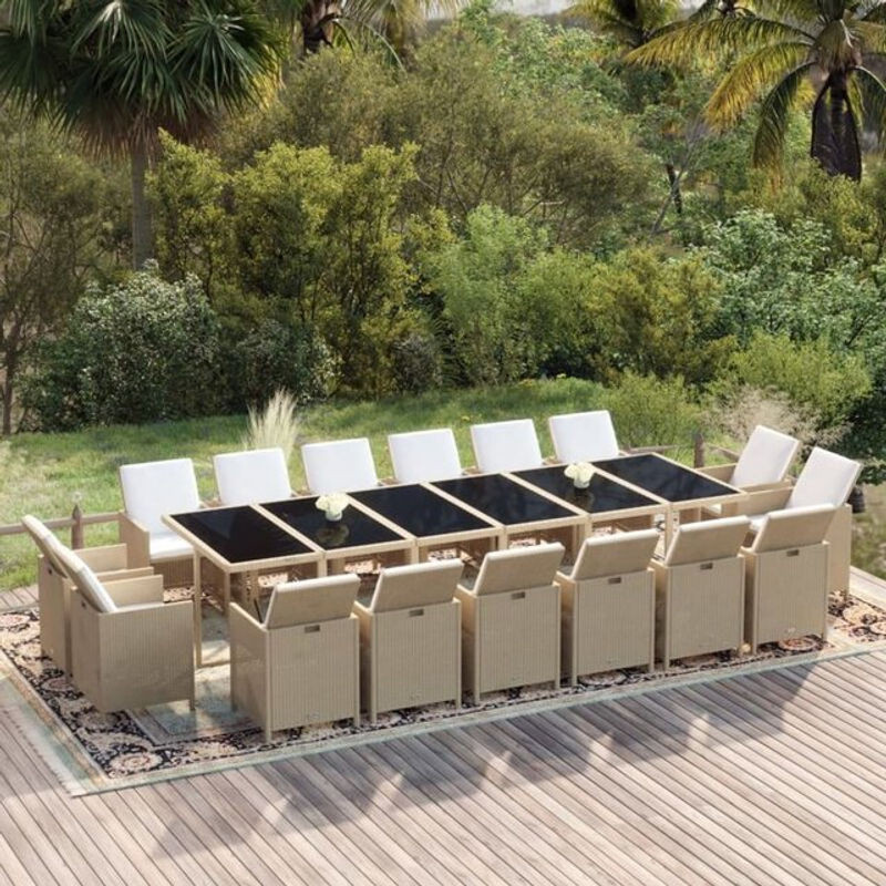 17-teilige moderne Garten-Essgruppe aus Poly-Rattan mit Kissen in Beige von vidaxl - Bild 1