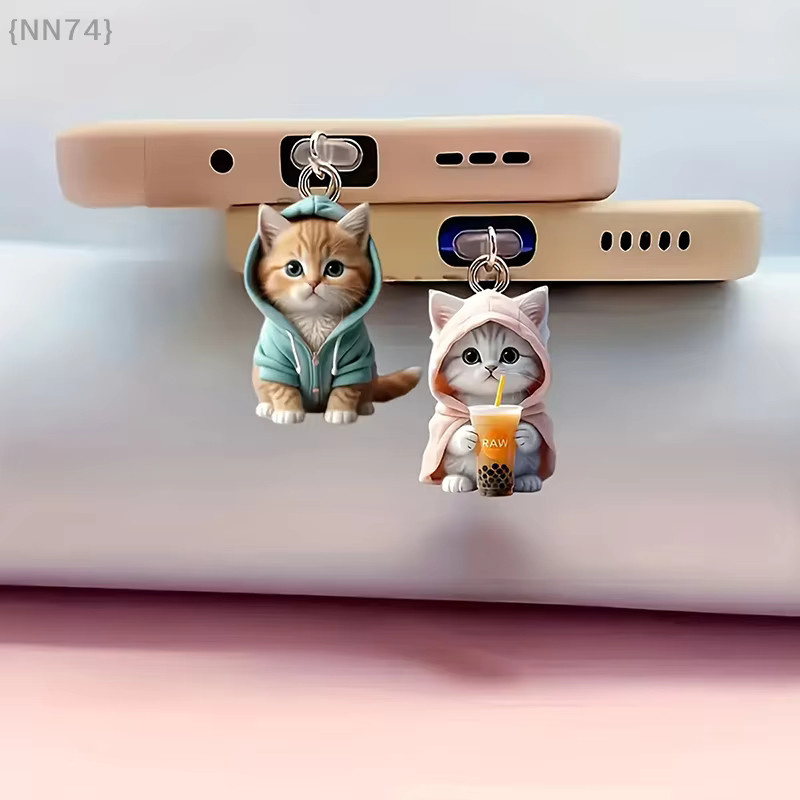 JETTING 2D Katzen Staubschutz-Kappe für iPhone und USB-C Ladeanschluss in Multicolor - Bild 2