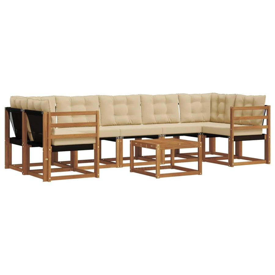 vidaXL Outdoor-Sofagarnitur 8-tlg. aus Akazienholz mit Kissen und Couchtisch in Braun und Beige - Bild 2