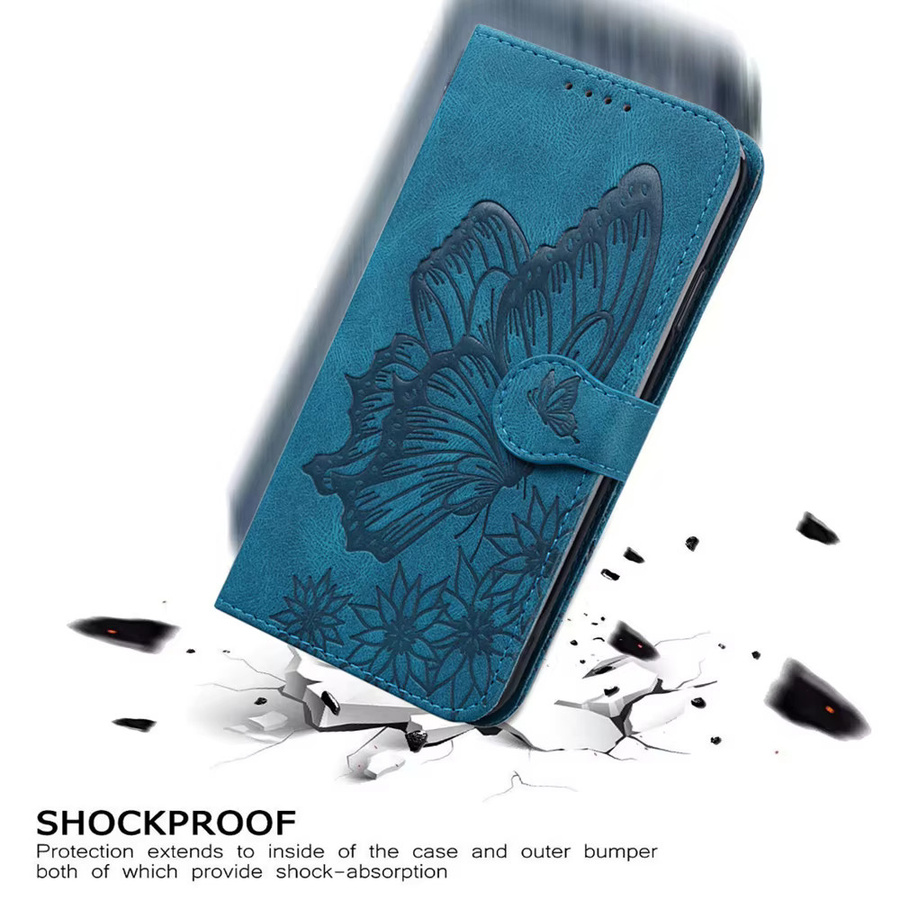 Xiaomi Schmetterling Leder Flip Wallet Case für Redmi 9A 10 11 12S Pro und POCO F3 M3 X3 NFC in Blau - Bild 2