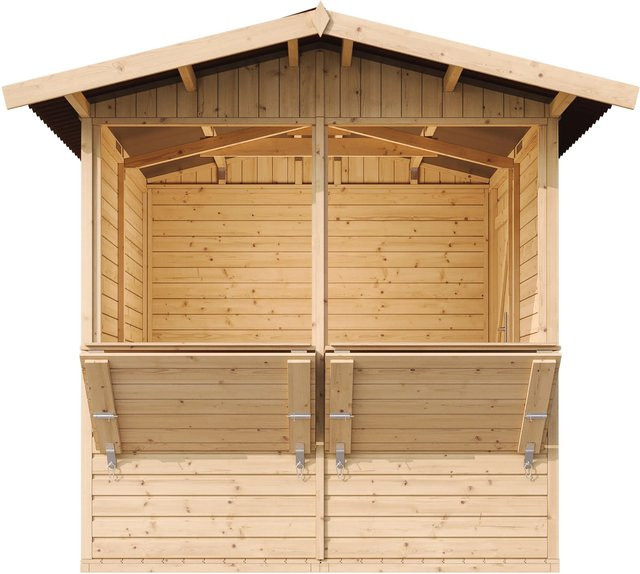 Timbela Marktbude aus Holz in Braun mit Satteldach und 2 Theken, Fläche: 4,08 m² - Bild 1