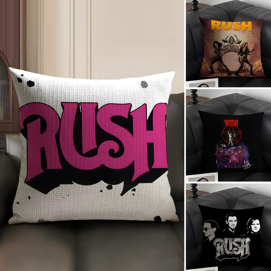 R-Rush RockK Band Kissenbezug aus weißem Bio-Leinen mit doppelseitigem Grafikdruck, B/T/H: 30 x 30 x 1 cm - Bild 2