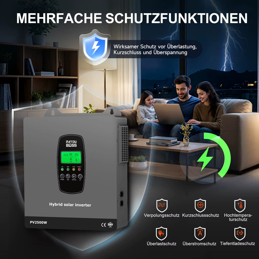 DATOUBOSS 12V 1800W Hybrid-Solarwechselrichter mit integriertem MPPT-Laderegler für Solaranlagen im Haushalt - Bild 5