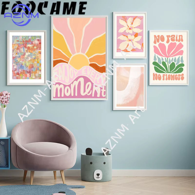 KAYOU Leinwandgemälde mit floralem und abstraktem Design, bunte Wandkunst mit Blumen und Sonne, modernes Poster in Hochformat für die Wandmontage, mehrfarbig - Bild 3