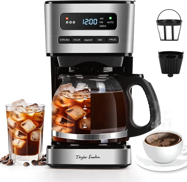 Taylor Swoden Filterkaffeemaschine mit Glaskanne, Schwarz, 1,8 l, mit 24H Timer, Eiskaffee-Modus und 3-stufiger Stärkeauswahl - Bild 1