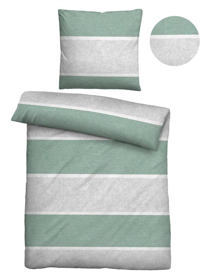 Biberna Bettwäsche aus Baumwolle in Flanell, gestreift, Grün/Grau, B/H: 155 x 220 cm mit 80 x 80 cm Kissenbezug - Bild 2