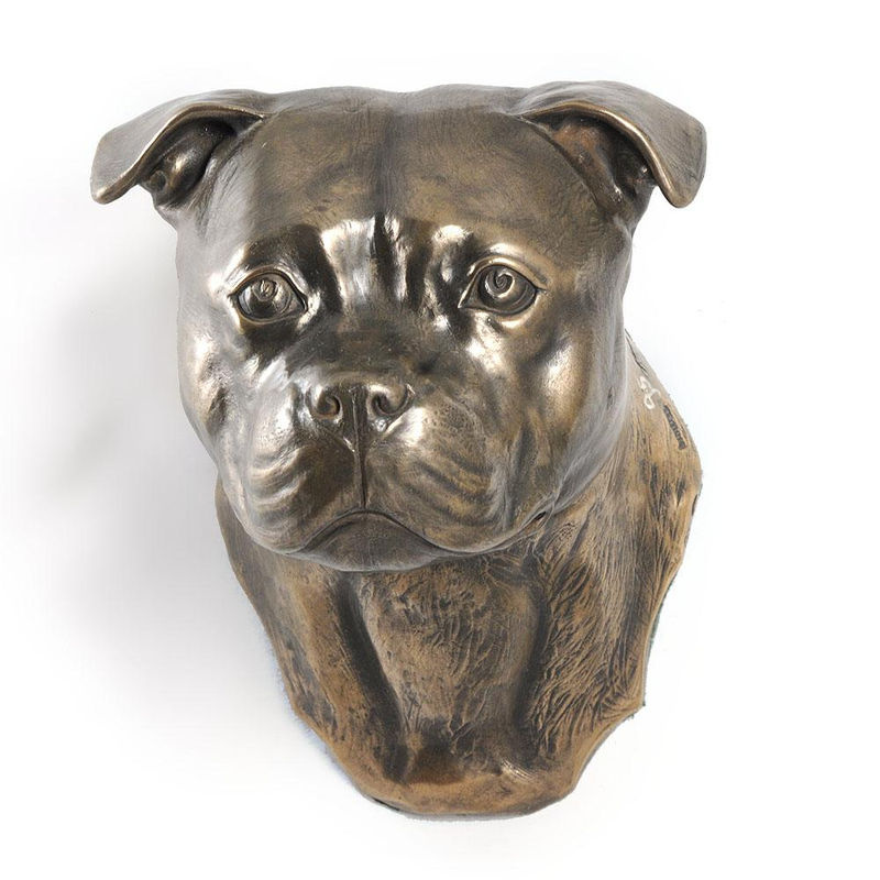 Art-Dog American Staffordshire Terrier Amstaff Wanddeko Hängende Hundebüste in Braun aus Kunstharz und Metall - Bild 3