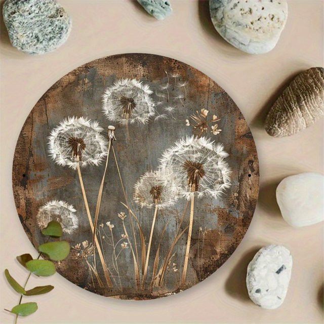 CIFBUY Retro Löwenzahn Metallschild Rund, Aluminium Wandkunst mit Blumenmotiv, Mehrfarbig, Durchmesser: 20 cm - Bild 1