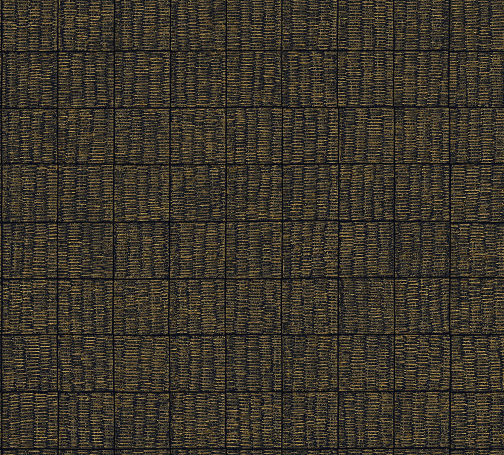 Élitis Tapete Mimbre Precioso in Schwarz, Gold und Braun mit geometrischem Abstract-Design und Glanzeffekt - Bild 1