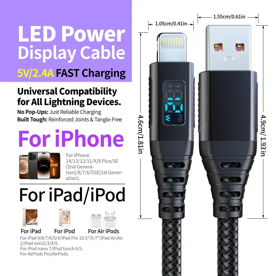 LAIHONEN MFi-zertifiziertes USB-zu-Lightning Schnellladekabel in Schwarz, Länge: 1,8 m, für iPhone 14/13/12 Serie und Lightning-Geräte - Bild 4