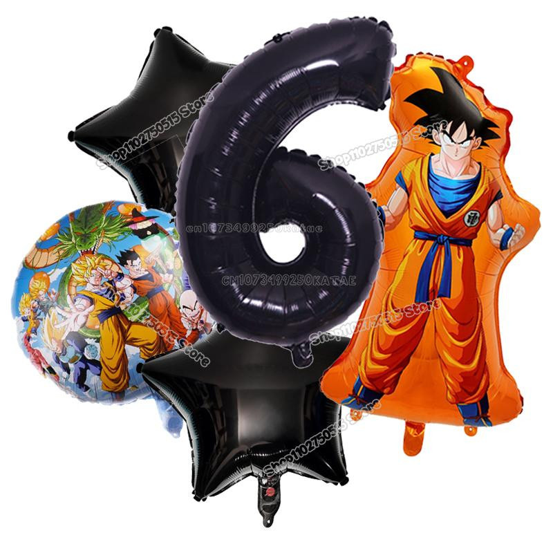 Yiran toy 1 Dragon Ball Anime Son Goku Kindergeburtstagsdekoration mit Zahlenballons in Gelb, Blau und Multicolour für Kindergeburtstage und Babypartys - Bild 1