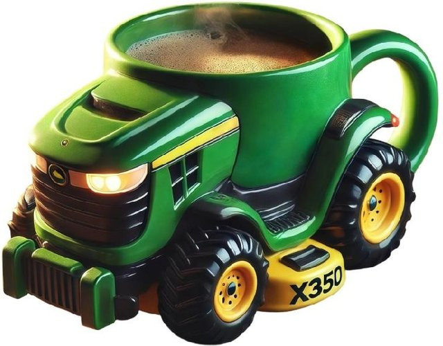 Keramische Kaffeetasse Yesterday mit Traktordesign in Grün für deine Bauernhausdekoration - Bild 1