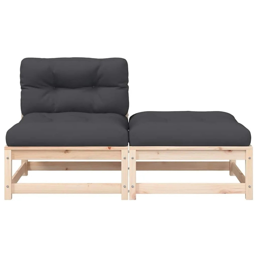 vidaXL Gartensofa aus Kiefernholz mit Kissen und Hocker in Anthrazit, Schwarz oder Grau - Bild 2