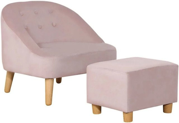 HOMCOM Kindersessel mit Fußhocker in Rosa mit Samtoptik und Massivholzrahmen, B/T/H: 51 x 51 x 50 cm