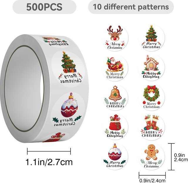 500 Weihnachts-Siegelaufkleber von Anime Worlds Store in Multicolour für deine DIY-Projekte - Bild 1