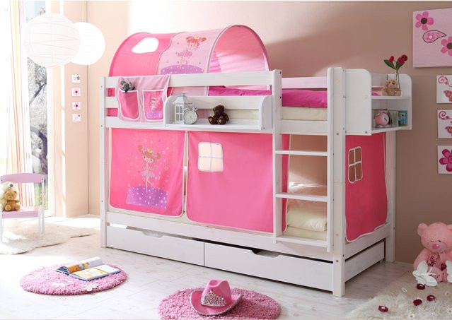 TiCAA Etagenbett Marcel aus Kiefernholz in Weiß mit Motiv, B/T/H: 90 x 200 x 170 cm (geschätzt basierend auf Maßen) – Bitte beachten Sie: Da die Maße im JSON unvollständig sind, wird nur die Breite und Länge verwendet: TiCAA Etagenbett Marcel aus Kiefernh - Bild 1