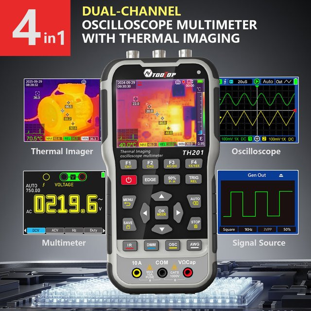 TOOLTOP TH201 2-Kanal-Thermo-Oszilloskop 70MHz mit ISR Wärmebildkamera und Makro-Objektiv, 3,5 Zoll Display - Bild 1