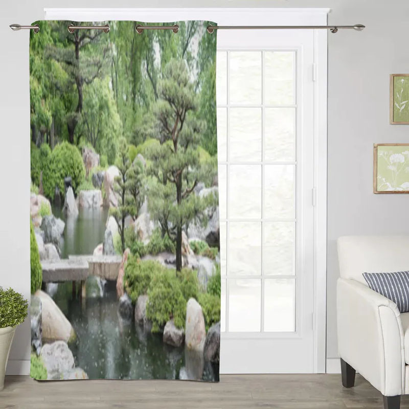 Super Six Stoffvorhang mit Motiv Ein Teich in einem japanischen Garten in Grau und Multicolour, Breite: 135 cm, Höhe: 60 cm - Bild 4