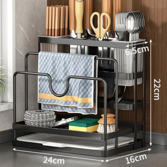 Yiran Furniture Multifunktions-Küchenregal aus Edelstahl in Weiß als Messerständer und Spülbecken-Lagerregal mit Seifenhalter und Handtuchhalter - Bild 1