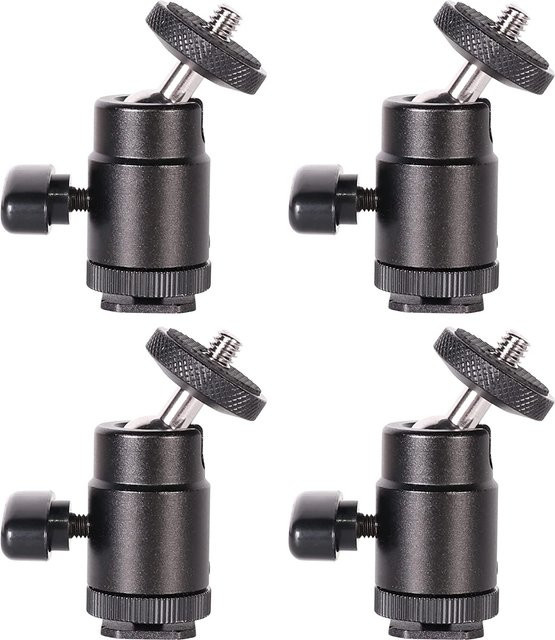 Lousxy Mini-Kugelkopf-Blitzschuh-Halterung mit 1/4 Zoll Adapter für Canon Nikon DSLR und Video-Kameras in Schwarz - Bild 1