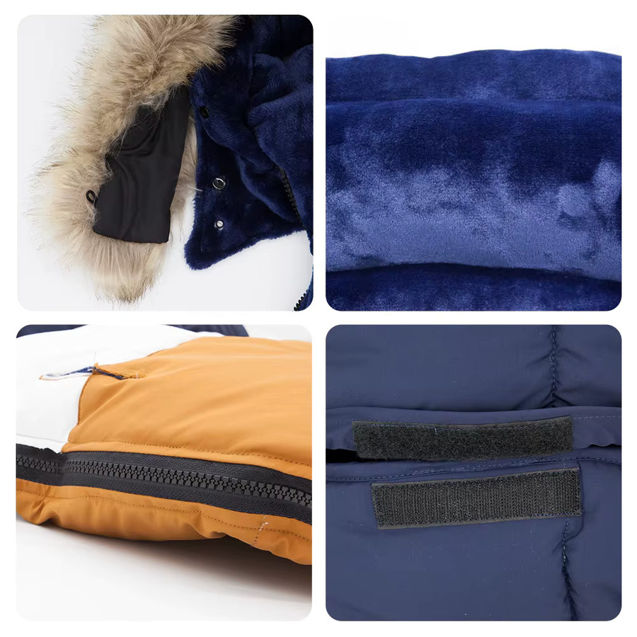 HOUSBAY Kinderwagen Fußsack für 0–24 Monate in Marineblau, Weiß und Braun mit abnehmbarem Pelzkragen und Patchwork-Design - Bild 6