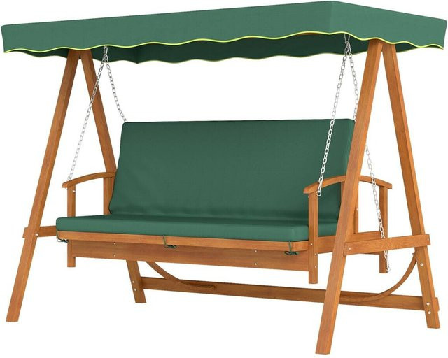 Outsunny Hollywoodschaukel aus Tannenholz mit Liegefunktion und Sonnenbaldachin, 3-Sitzer in Dunkelgrün, B/H/L: 130 x 236 x 300 cm - Bild 3