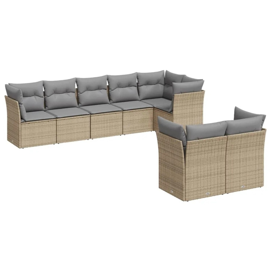 vidaXL 8-tlg Garten-Sofagarnitur in L-Form aus Poly Rattan und pulverbeschichtetem Stahl mit Kissen in Beige - Bild 2
