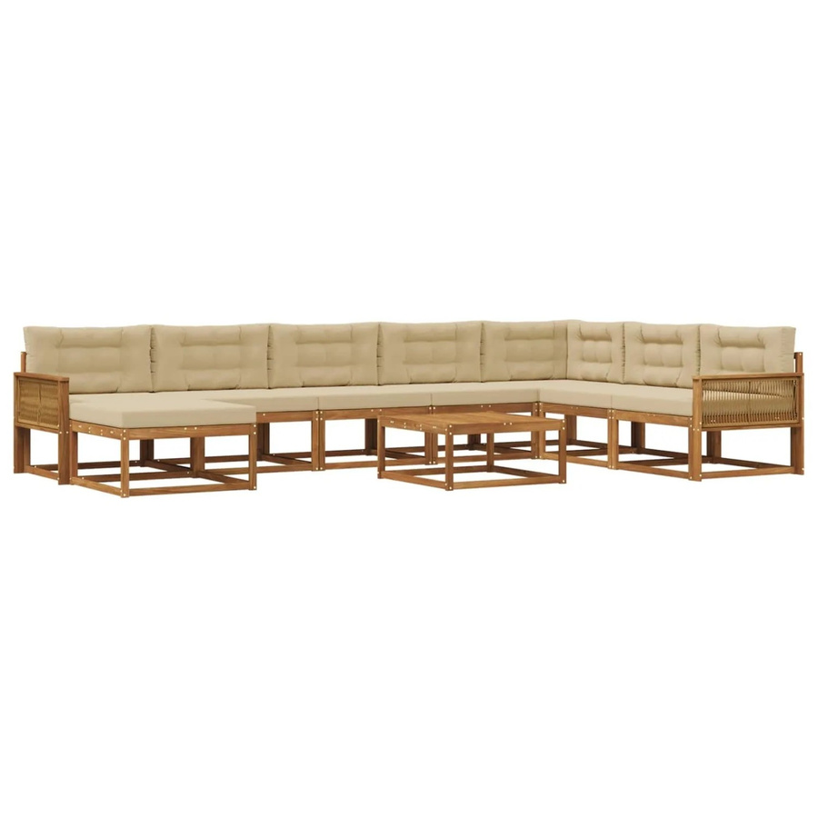 vidaXL Outdoor-Sofagarnitur in U-Form aus Akazienholz mit 9 Kissen in Natur und Beige - Bild 2
