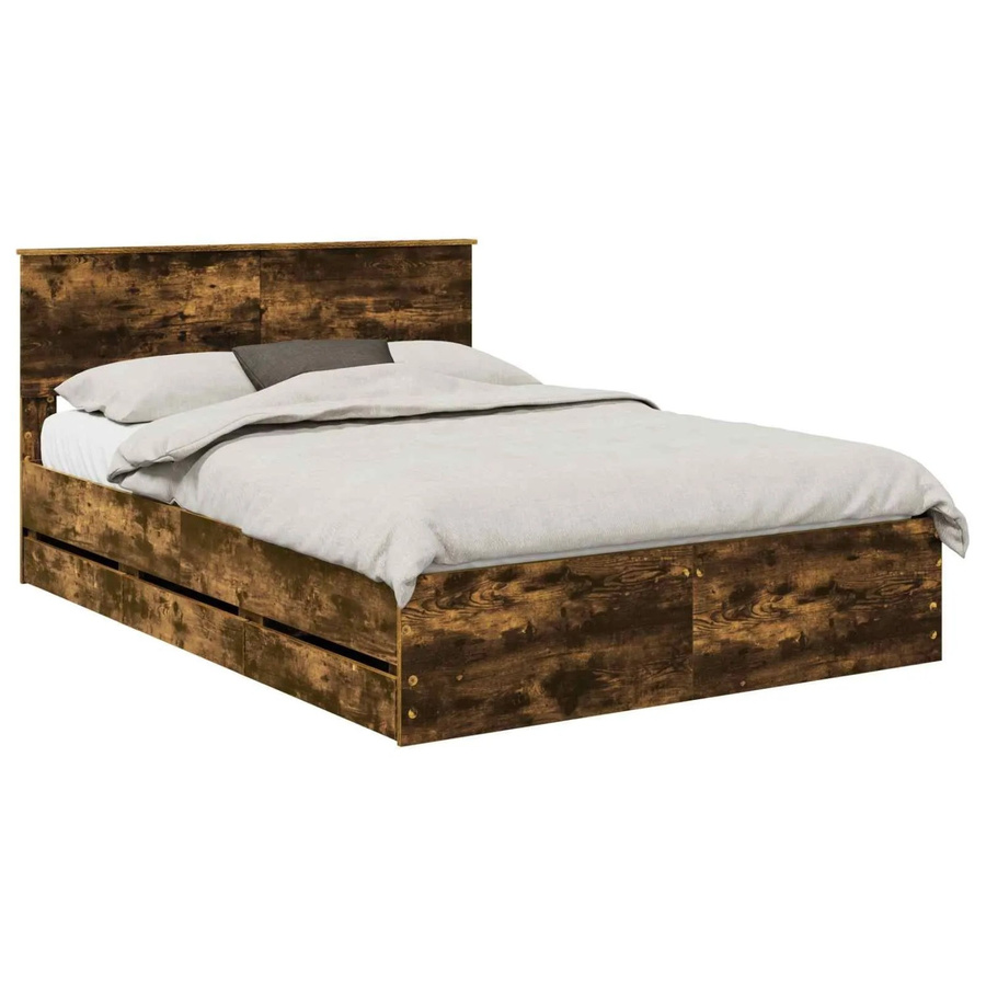 vidaXL Bettrahmen aus Rauchereiche in Braun mit Schubladen, B/T/H: 140 x 190 x 90 cm - Bild 2