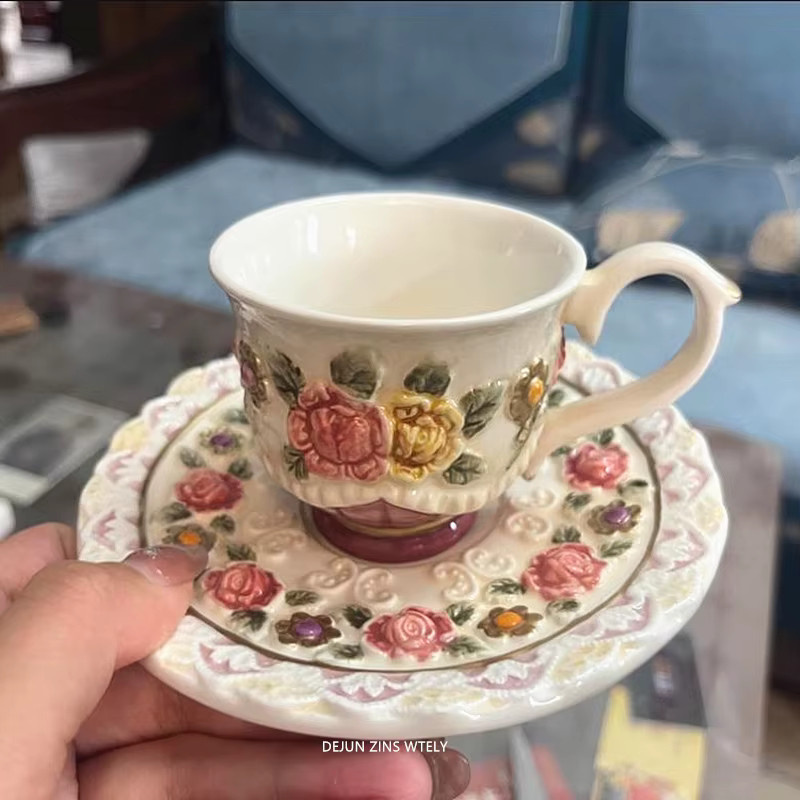 DEJUN ZINS WTELY Tee-Set aus Keramik mit Teekanne und Kaffeetassen im floralen Design, Mehrfarbig - Bild 1