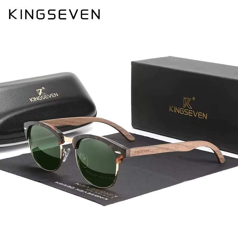 KINGSEVEN Sonnenbrille, randlos, quadratisch, Holz, schwarz, Unisex, polarisiert, verspiegelt - Bild 2