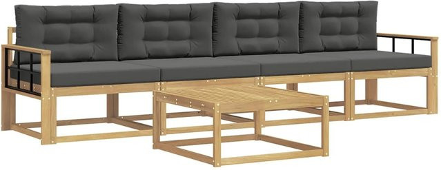 vidaXL Outdoor-Sofagarnitur aus Akazienholz mit 3-Sitzer-Sofa, Couchtisch und Kissen in Weiß und Anthrazit - Bild 1