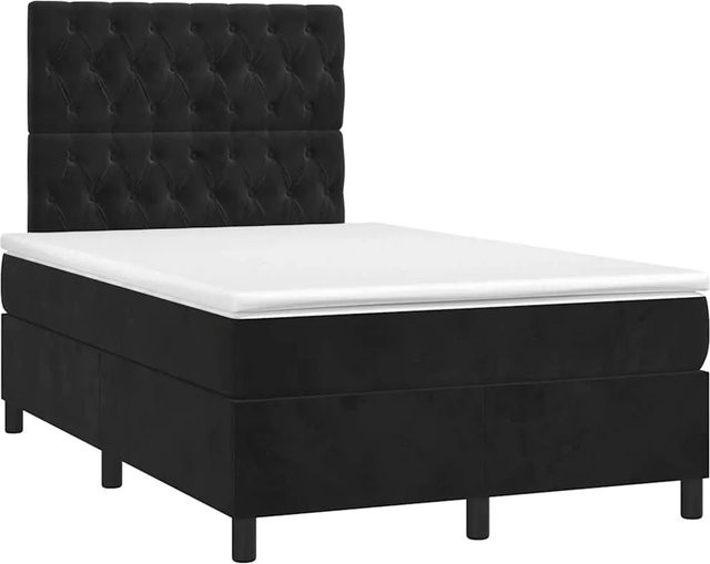 vidaXL Boxspringbett Hybrid mit Matratze und Taschenfederkern aus Samt in Schwarz, B/T/H: 120 x 190 x 123 cm - Bild 1