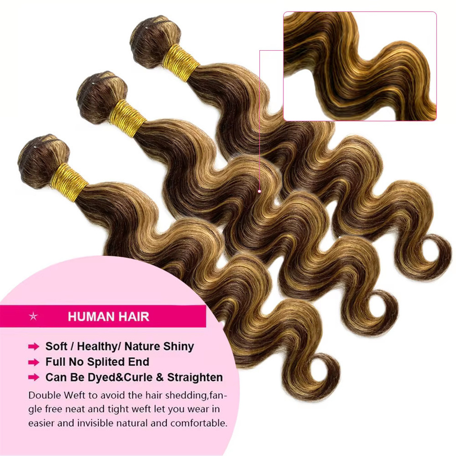 Happy Monday Brasilianische Körper Welle Ombre Blonde Tissage Bundle, 13x4 Frontal, P4/27 - Bild 6