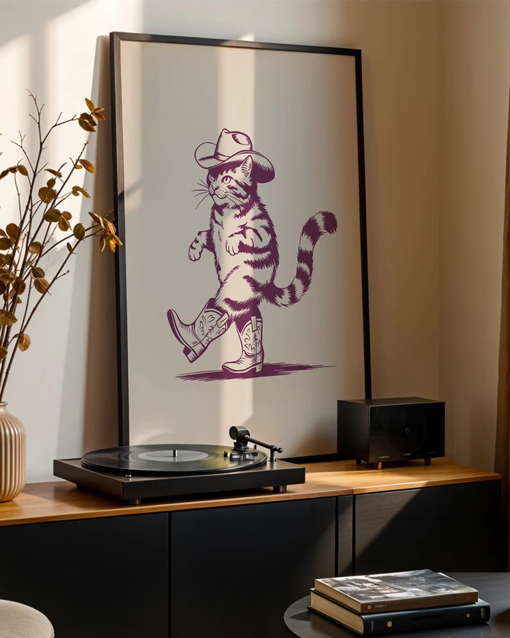 Retro Cowboy-Katzen-Poster von SHENCHEN als Vintage Western-Illustration auf Papier - Bild 2