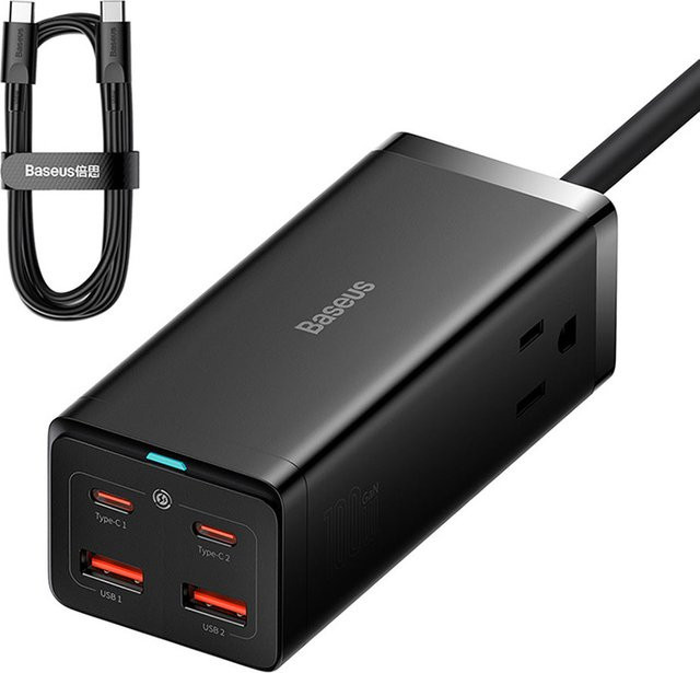 Baseus PowerCombo US Verlängerungskabel mit 1 Steckdose, 2 USB-A und 2 USB-C in Schwarz PSZM000201 - Bild 1
