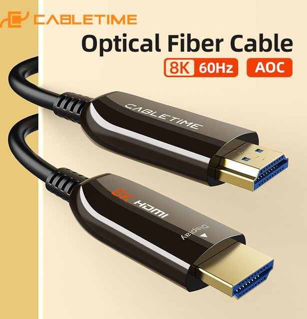 CABLETIME HDMI 2.1 AOC Glasfaser Kabel in Schwarz, 8K@60Hz und 4K@144Hz, Länge: 100 m - Bild 1
