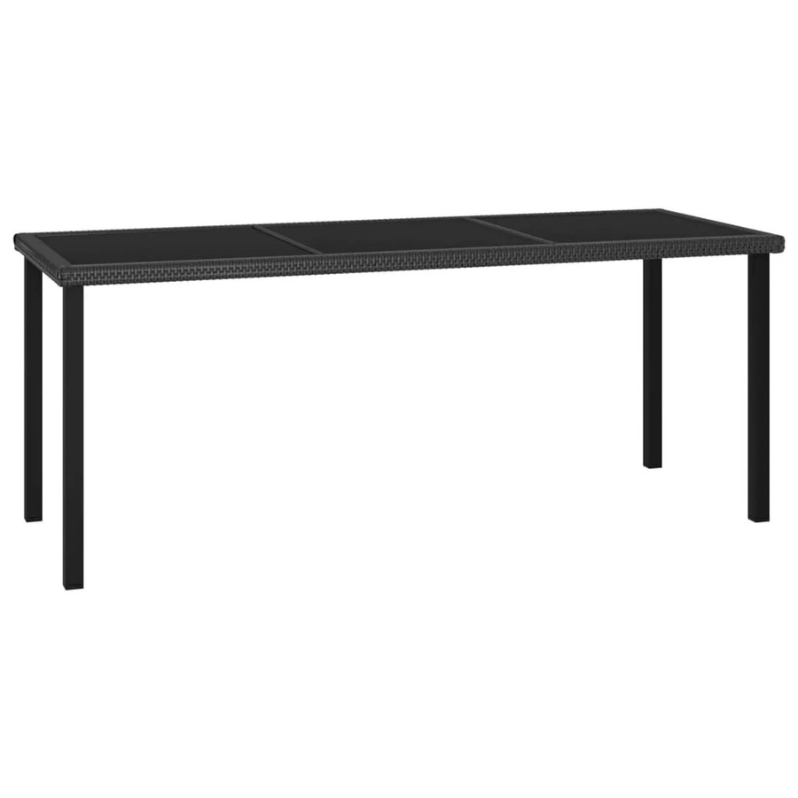 Furnicato Garten-Esstisch aus Poly-Rattan und gehärtetem Glas in Schwarz, B/T/H: 180 x 70 x 73 cm - Bild 2