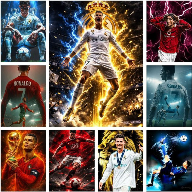 Potdemiel Diamantmalerei Cristiano Ronaldo 5D DIY Vollrunde Diamantmalerei in Multicolour zur Wanddekoration für Wohnzimmer und Schlafzimmer - Bild 1