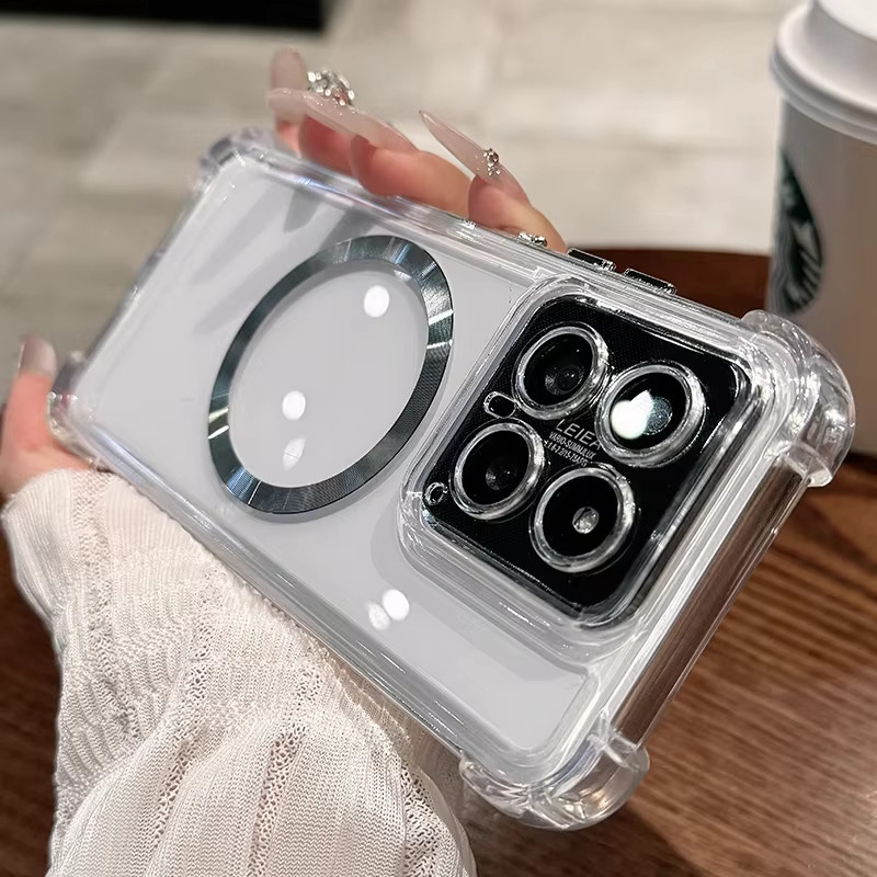 Transparente magnetische Silikon Handyhülle mit silberner Galvanisierung für Xiaomi 17T Pro und 15T Pro, sturzsichere Schutzhülle mit Airbag-Verstärkung - Bild 3