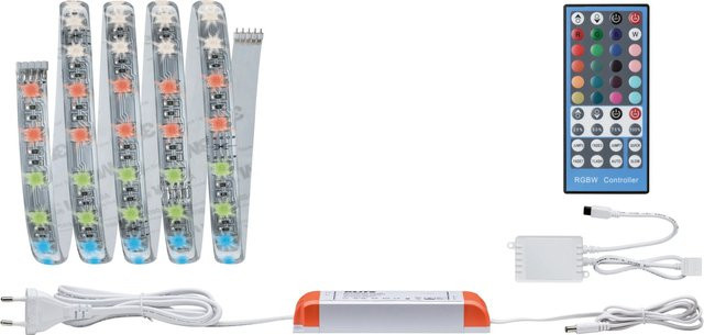 Paulmann MaxLED RGBW LED-Streifen-Basisset mit Fernbedienung und Netzteil, Farbe: Multicolour und Warmweiß, 1,5 m, 18 W, Silber - Bild 1