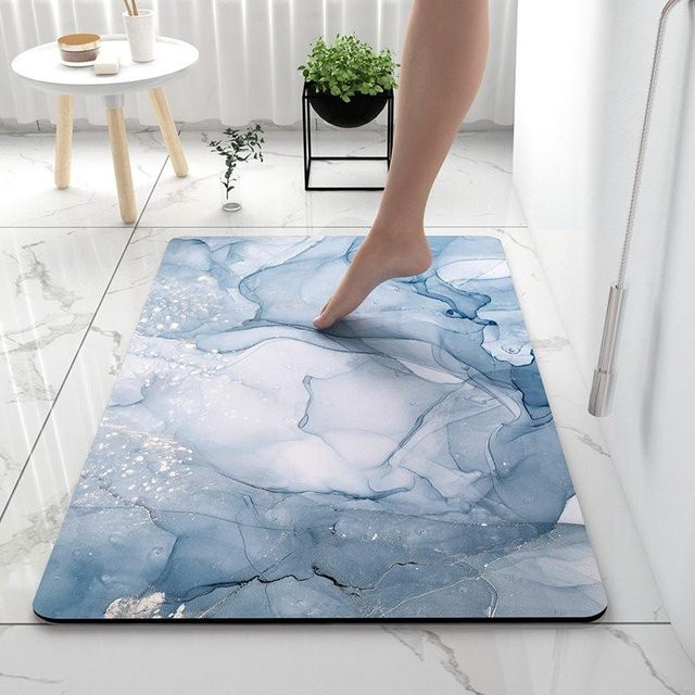 Saugfähige Badezimmermatte Yiran Furniture in Blau mit floralem Design, rutschfest und schnelltrocknend, B/B: 40 x 60 cm - Bild 1