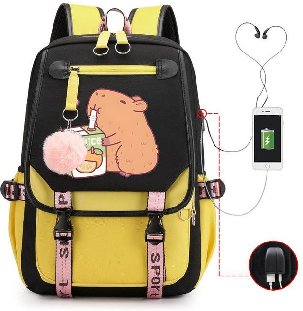 3-teiliges Schulrucksack-Set für Schüler in Gelb aus Oxford-Stoff mit Schultasche, Schultergurt und Federmäppchen - Bild 1